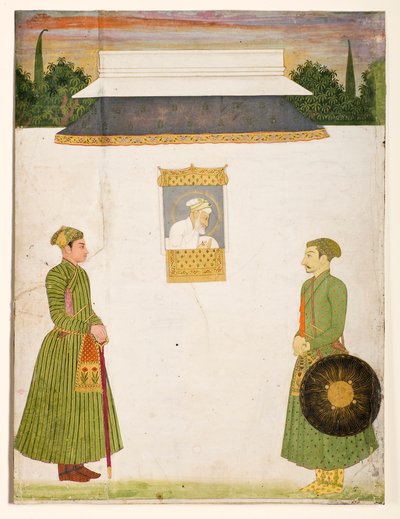 Emperor Aurangzeb at a Jharokha Window, Two Noblemen in the Foreground by Unbekannt Unbekannt